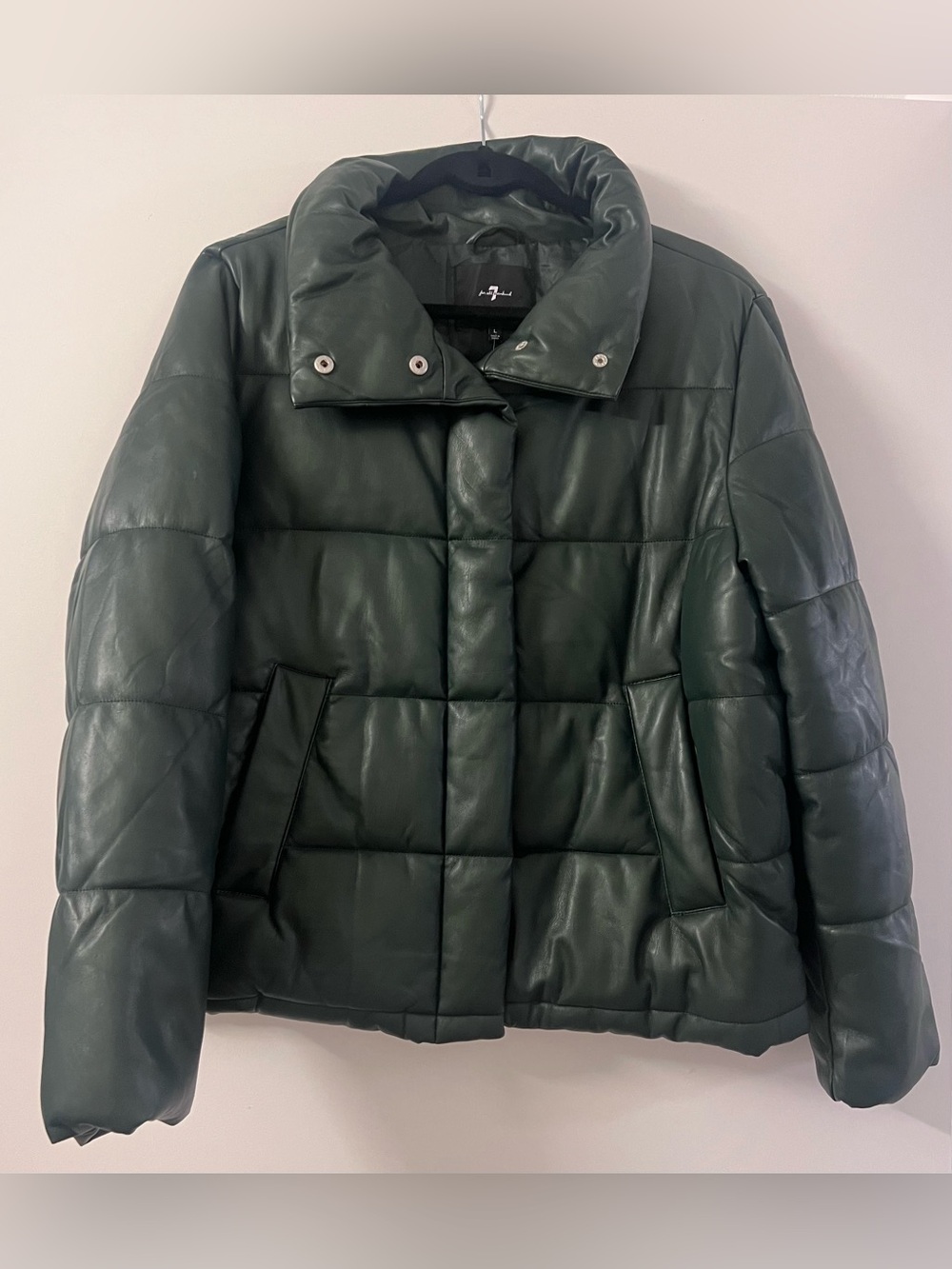 NWT 7 For All Mankind Dark Green Faux Leather Puffer Jacket
